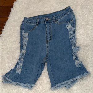 Women's Blue Denim Frayed Shorts